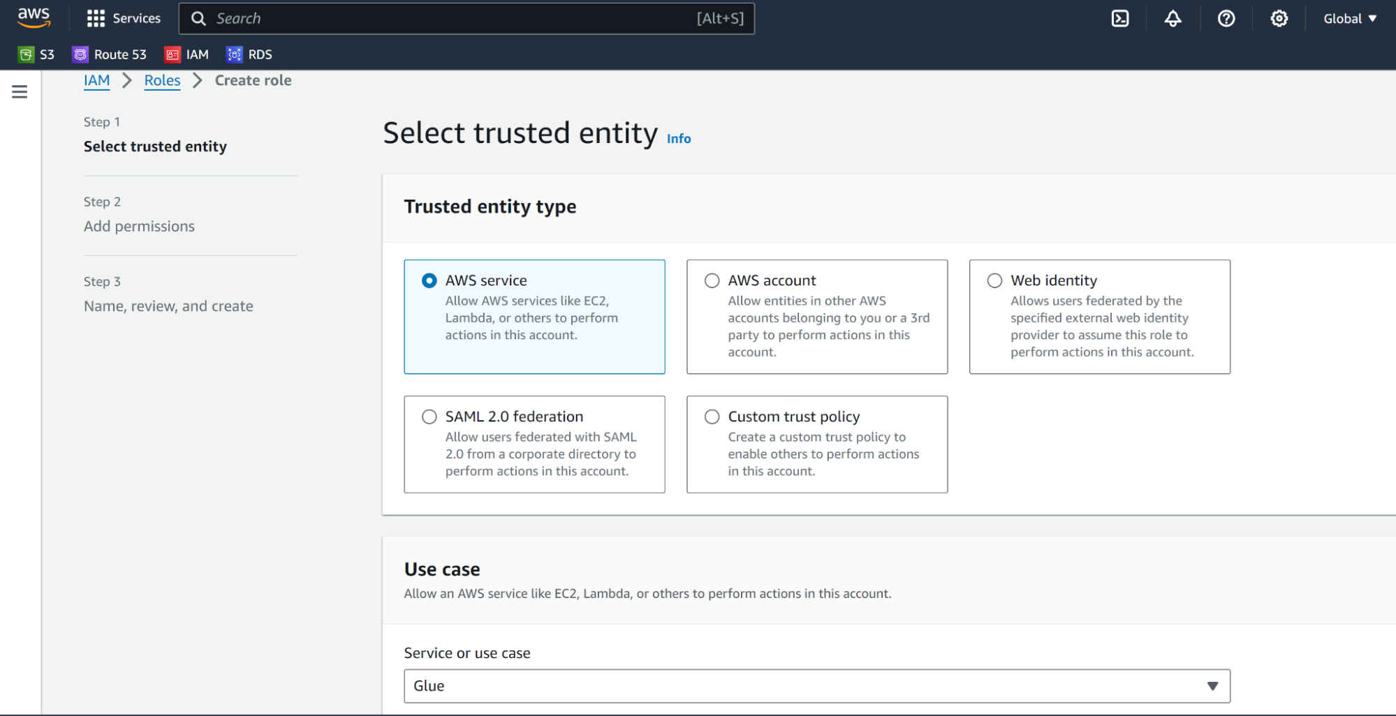 AWS Select trusted entity