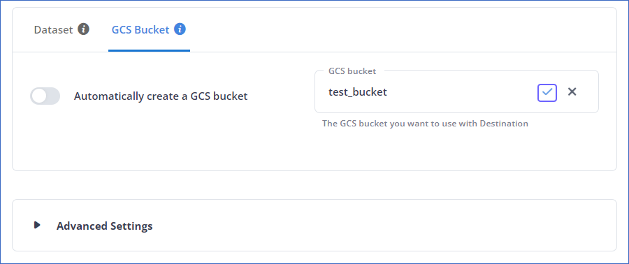 Click to create a GCS Bucket