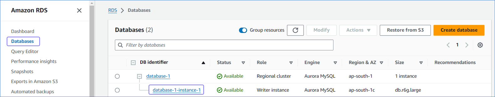 Select DB Instance