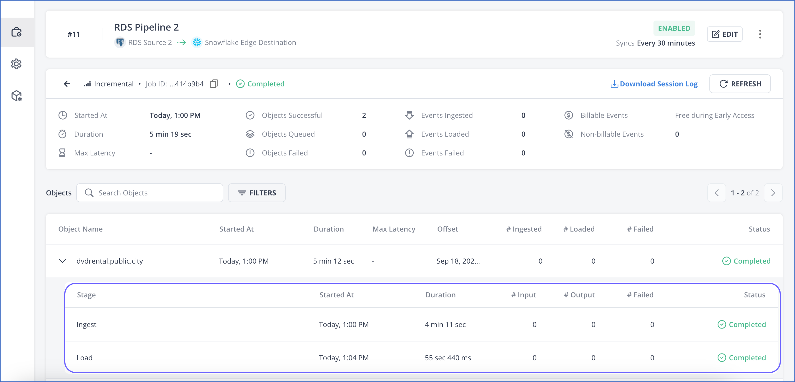 Job History tab