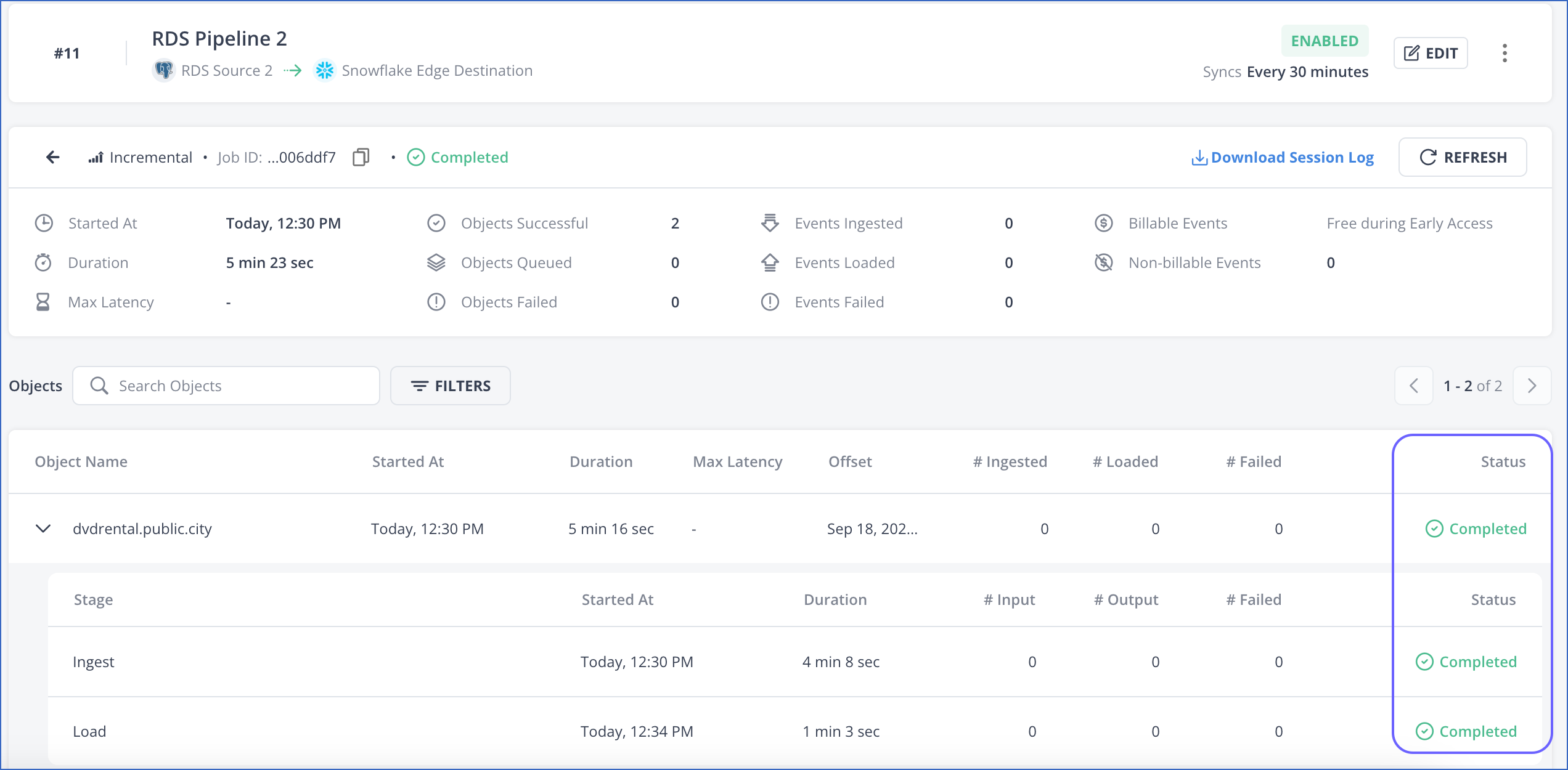 Job History tab