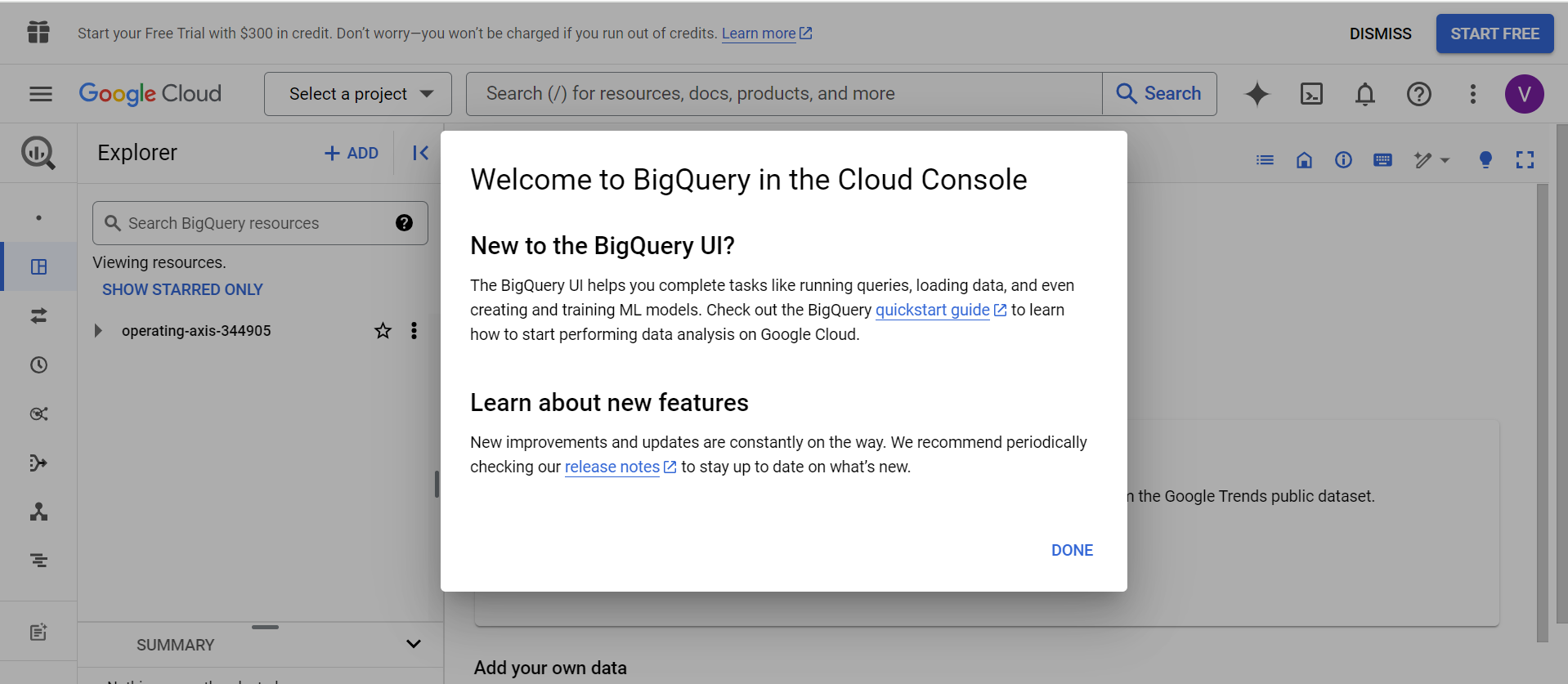Google BigQuery - Console