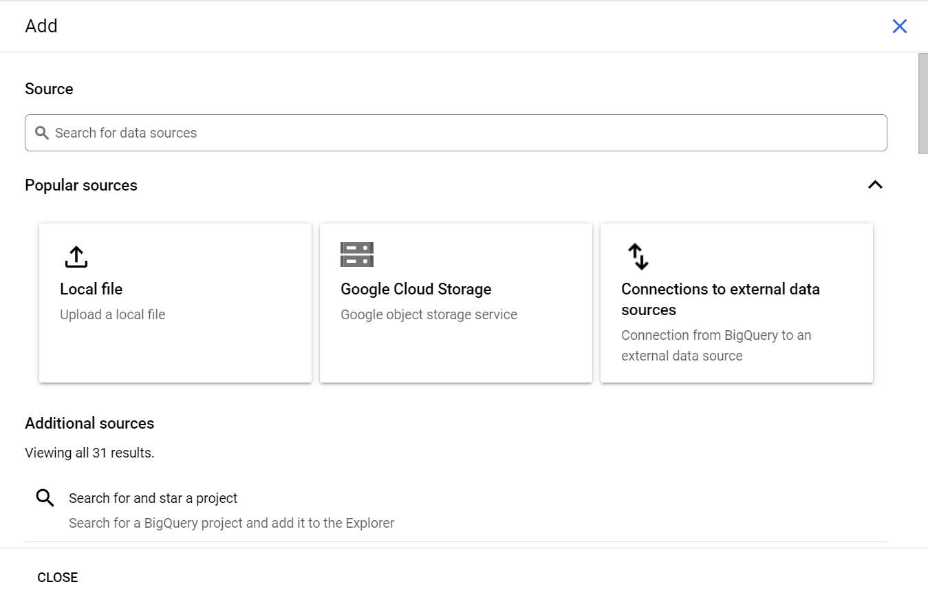 Google BigQuery - Select Dataset