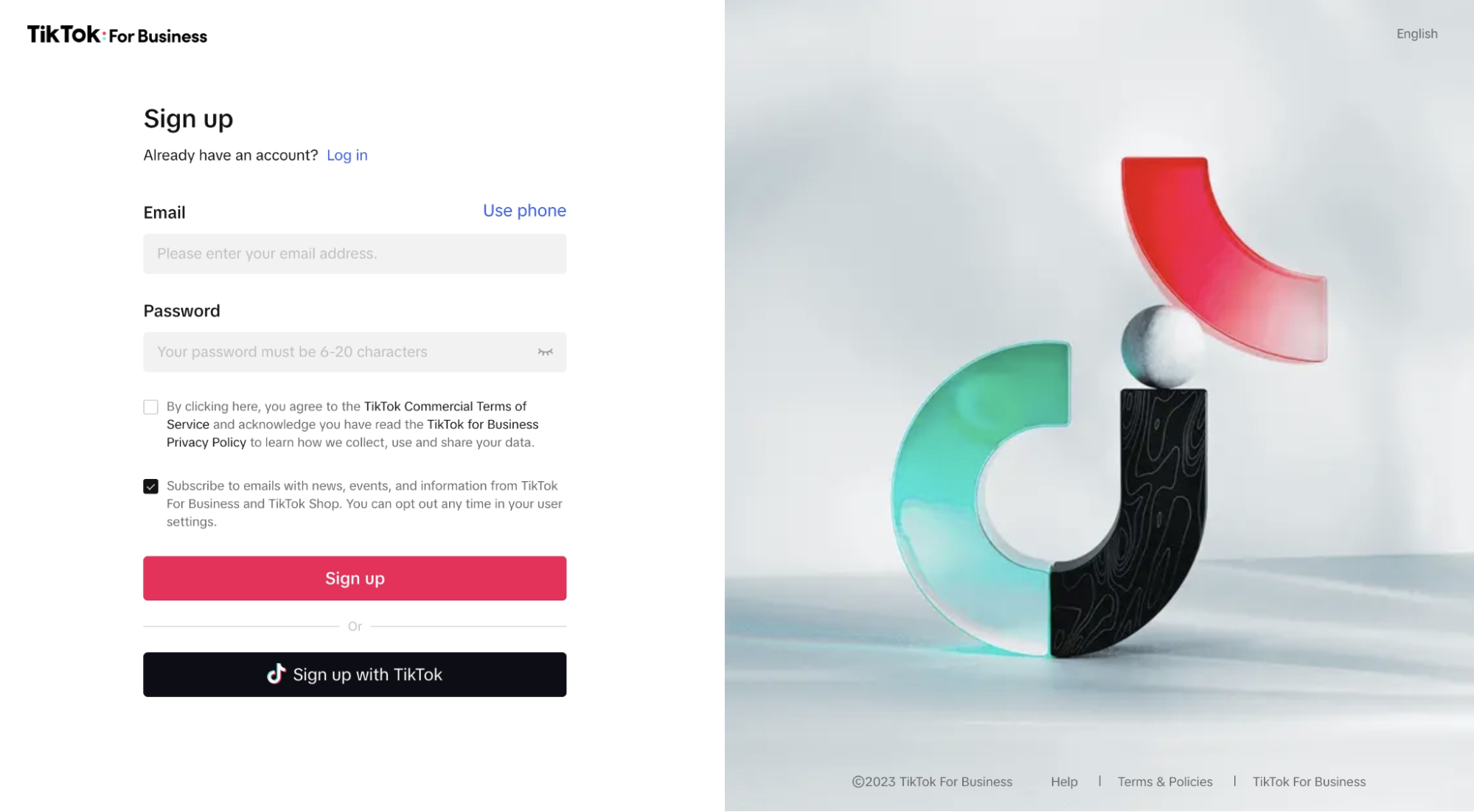 TikTok sign up