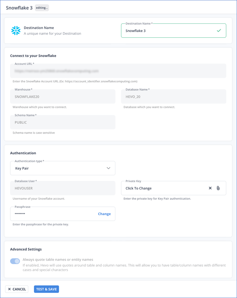 Edit Destination Configuration