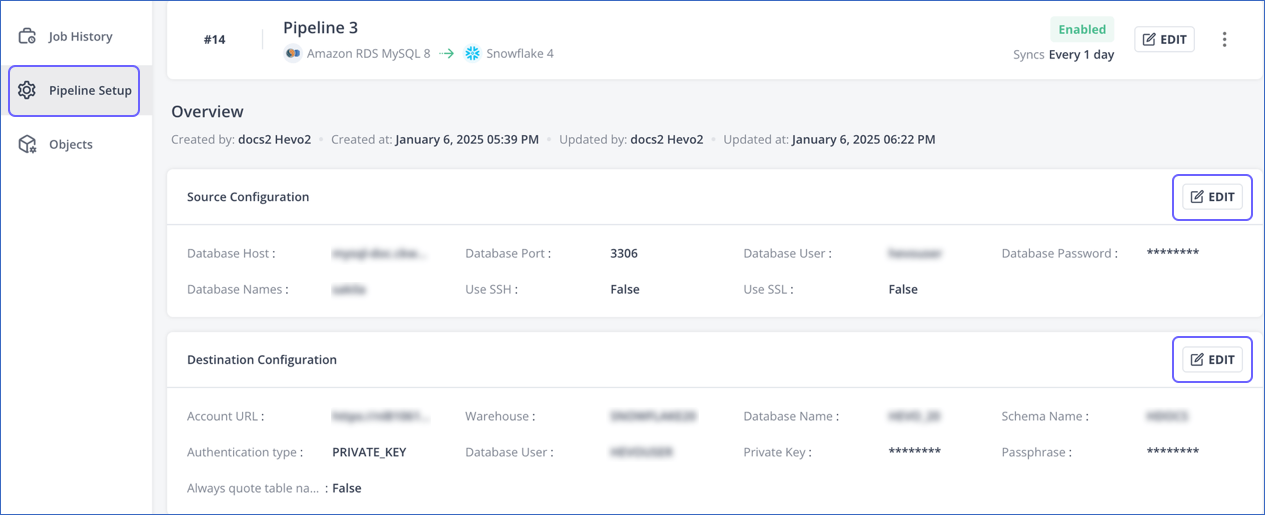 Pipeline Setup Menu
