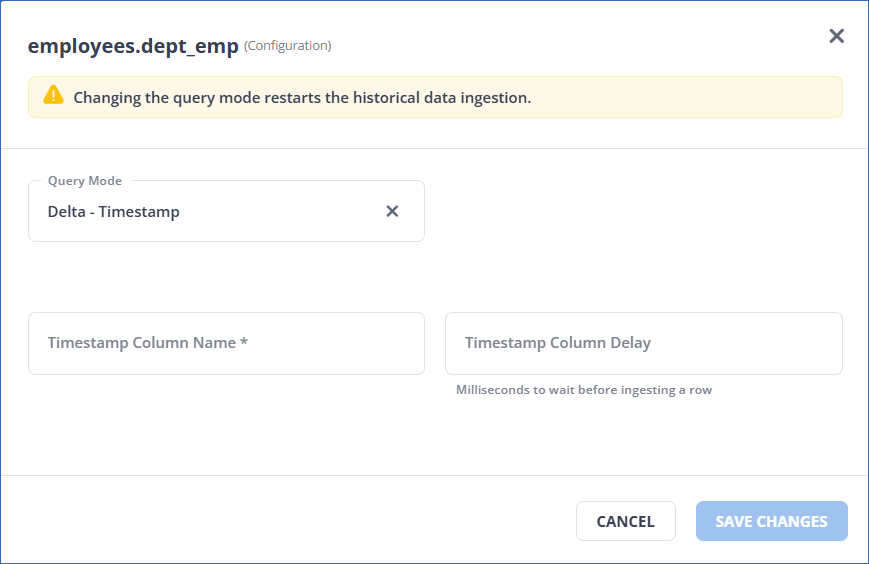 Delta-Timestamp query mode