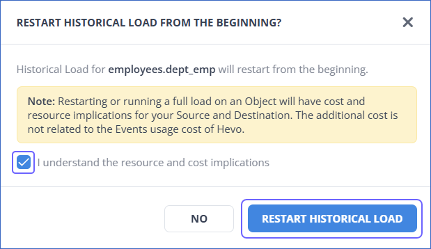 Click Restart Historical Load