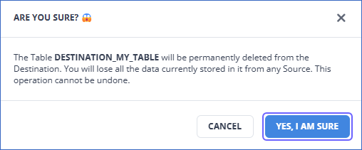 Drop table pop up
