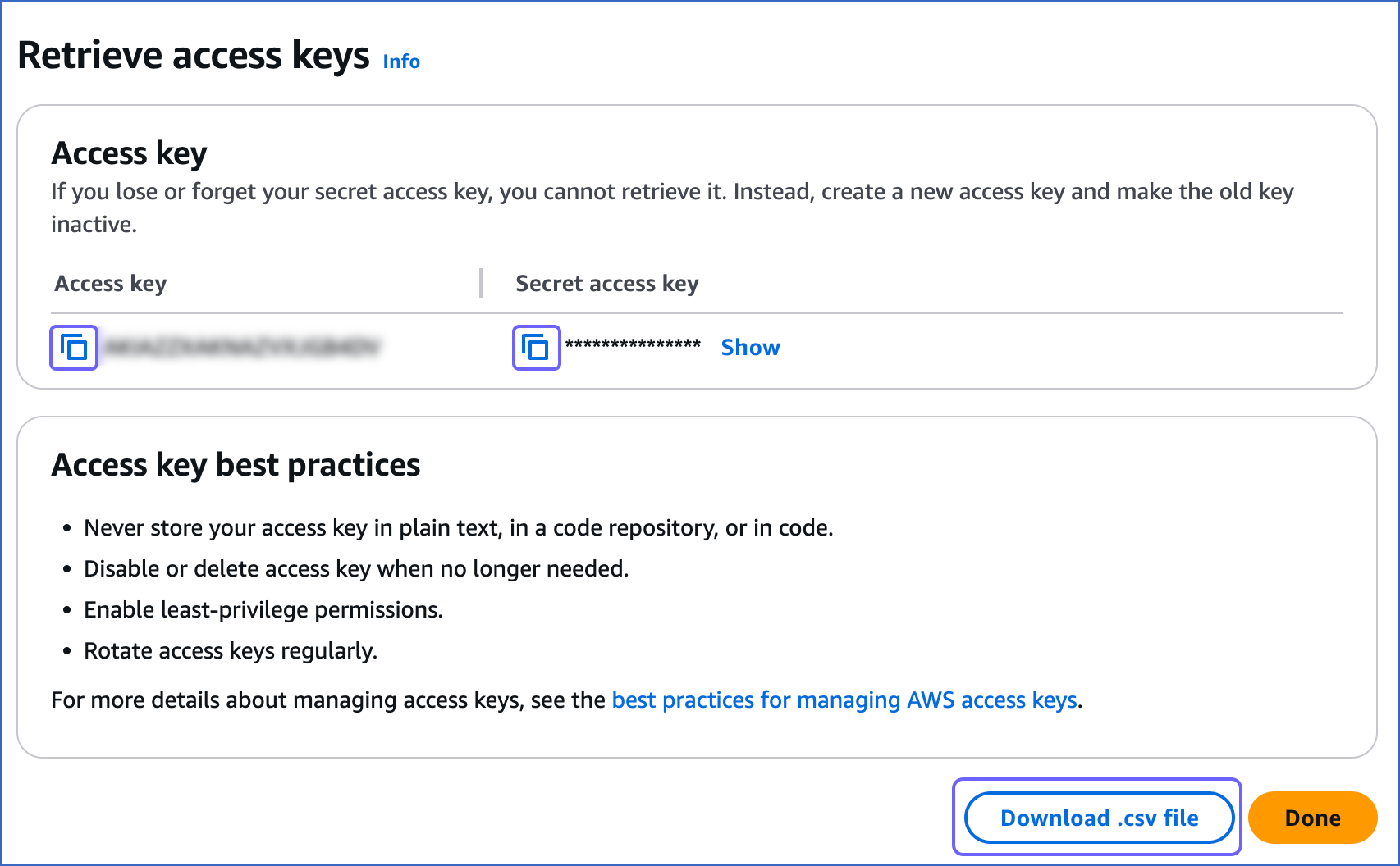 Retrieve access keys
