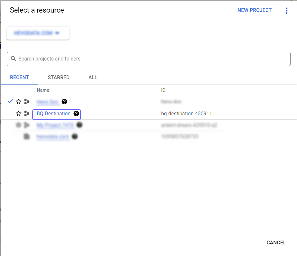 Select the Project