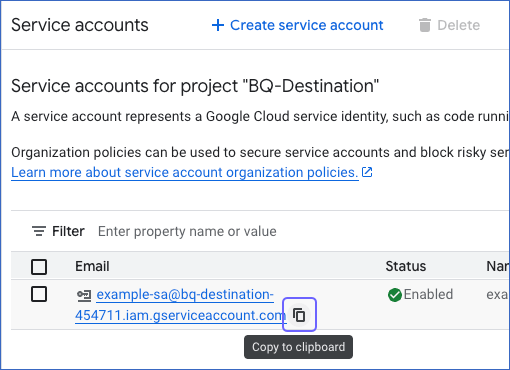 Copy Existing Service Account ID