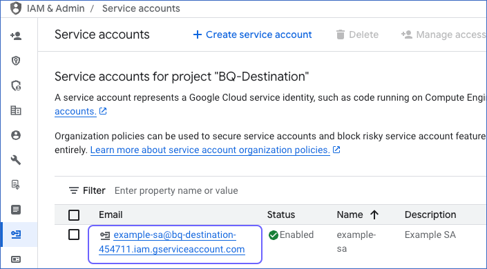 Service Accounts List
