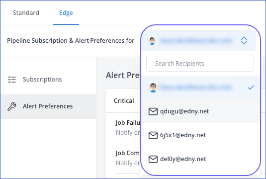 Recipients Drop Down List