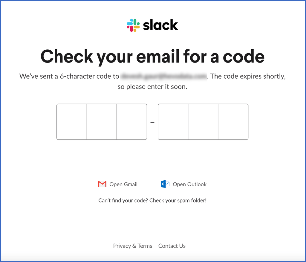 Slack Verification Code