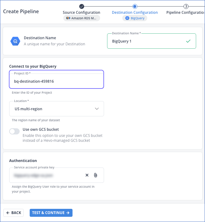 Configure the BigQuery Destination