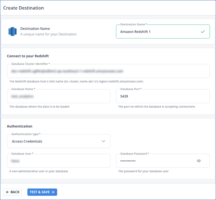 Configure Amazon Redshift Destination