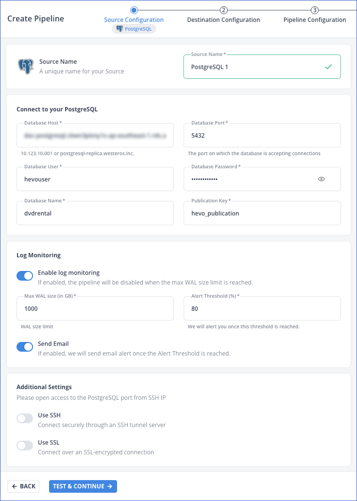 Configure PostgreSQL Source