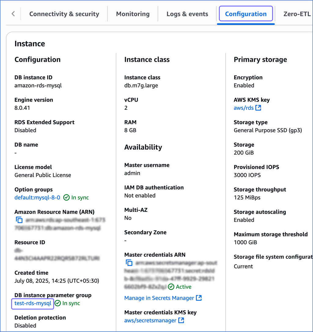 Open Parameter Group Settings