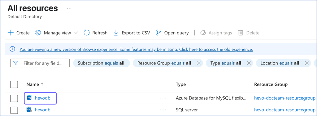 Select database