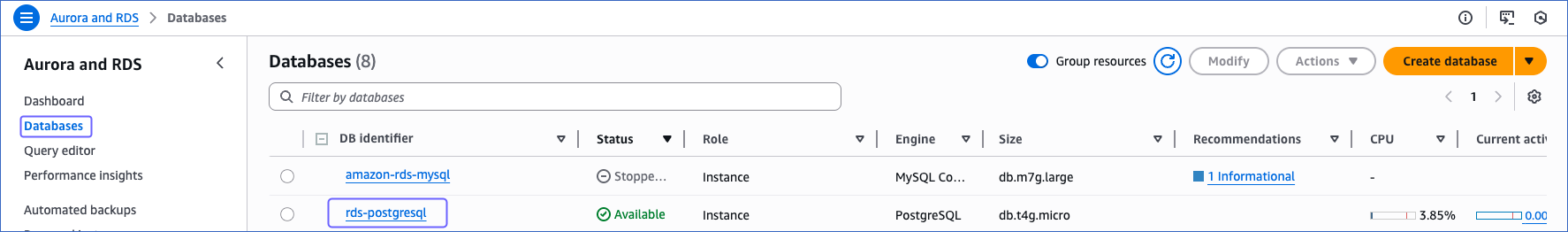 Select DB identifier