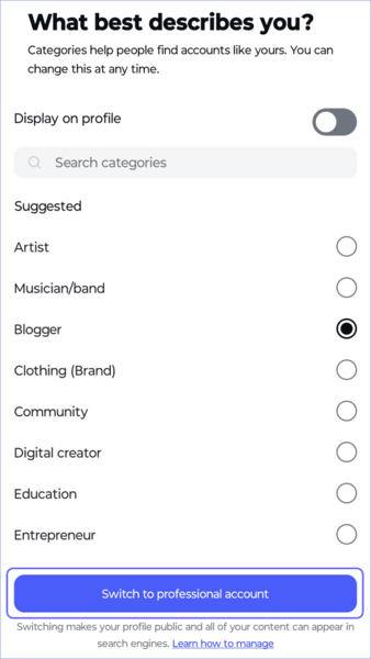 Switch to professional account