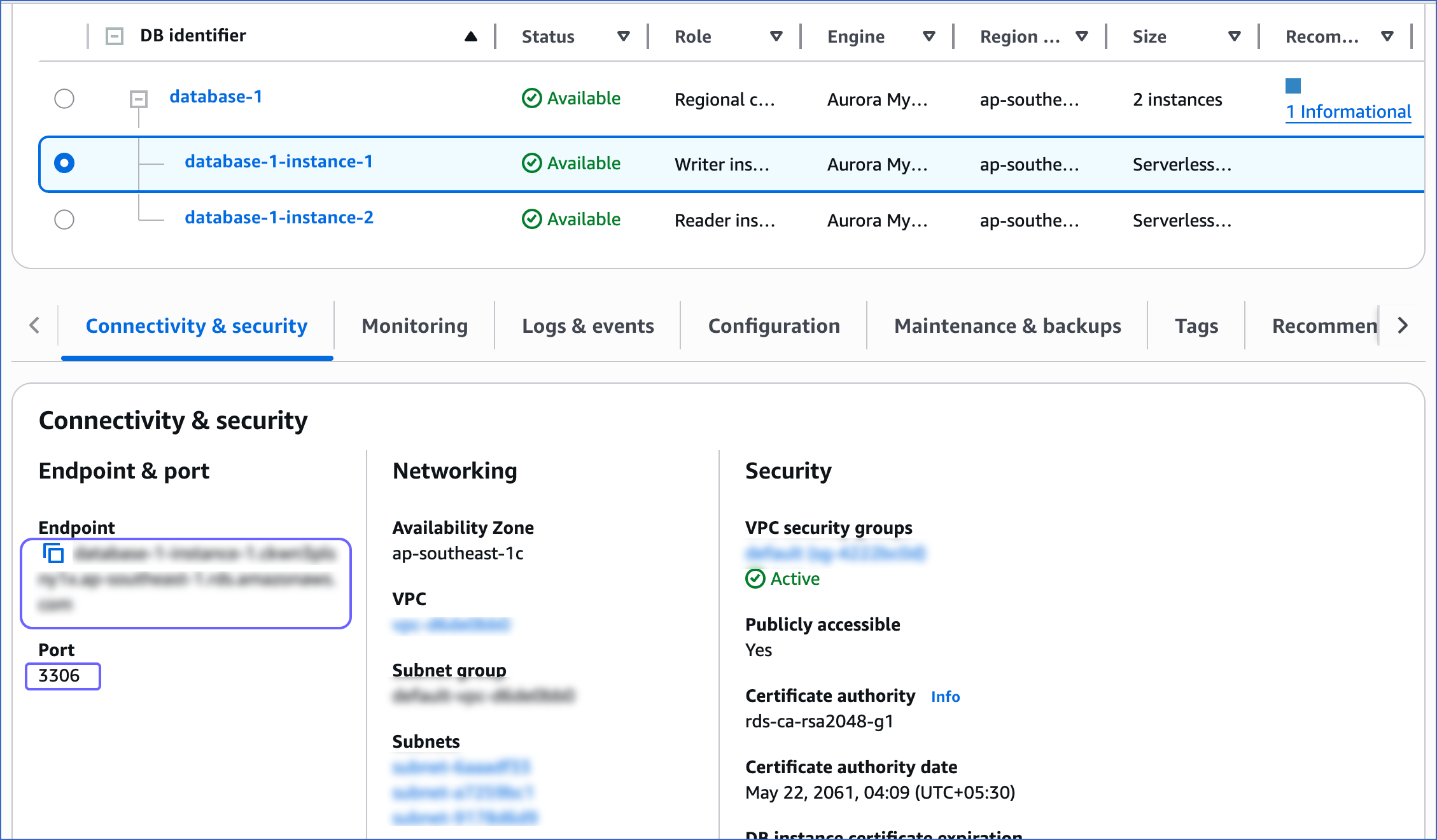 Copy endpoint & port