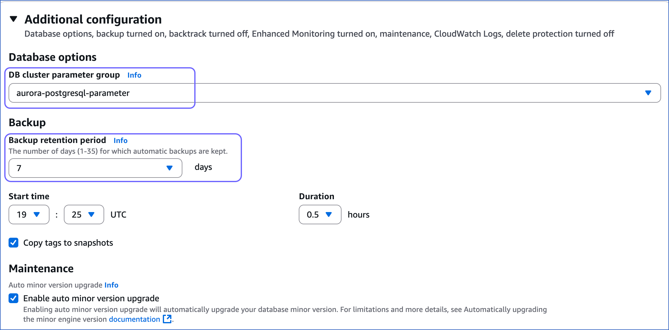 Database settings