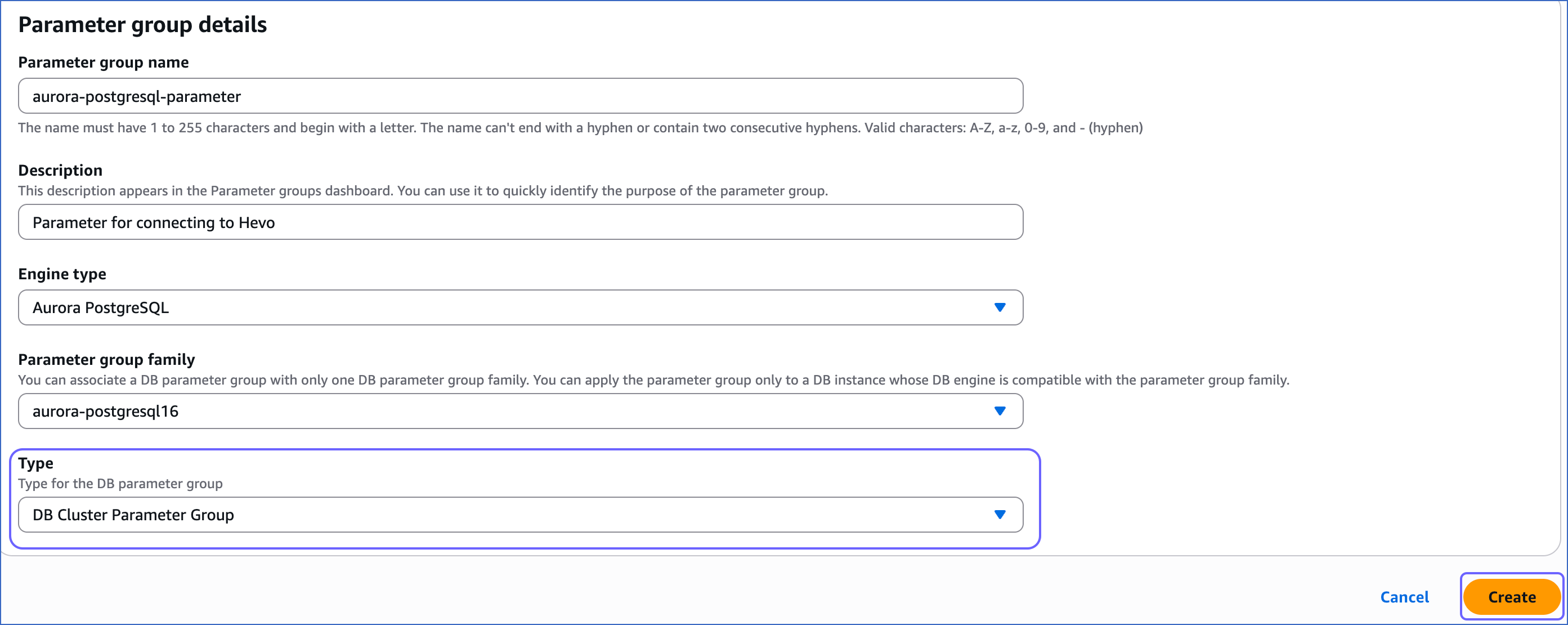 Create Parameter Group