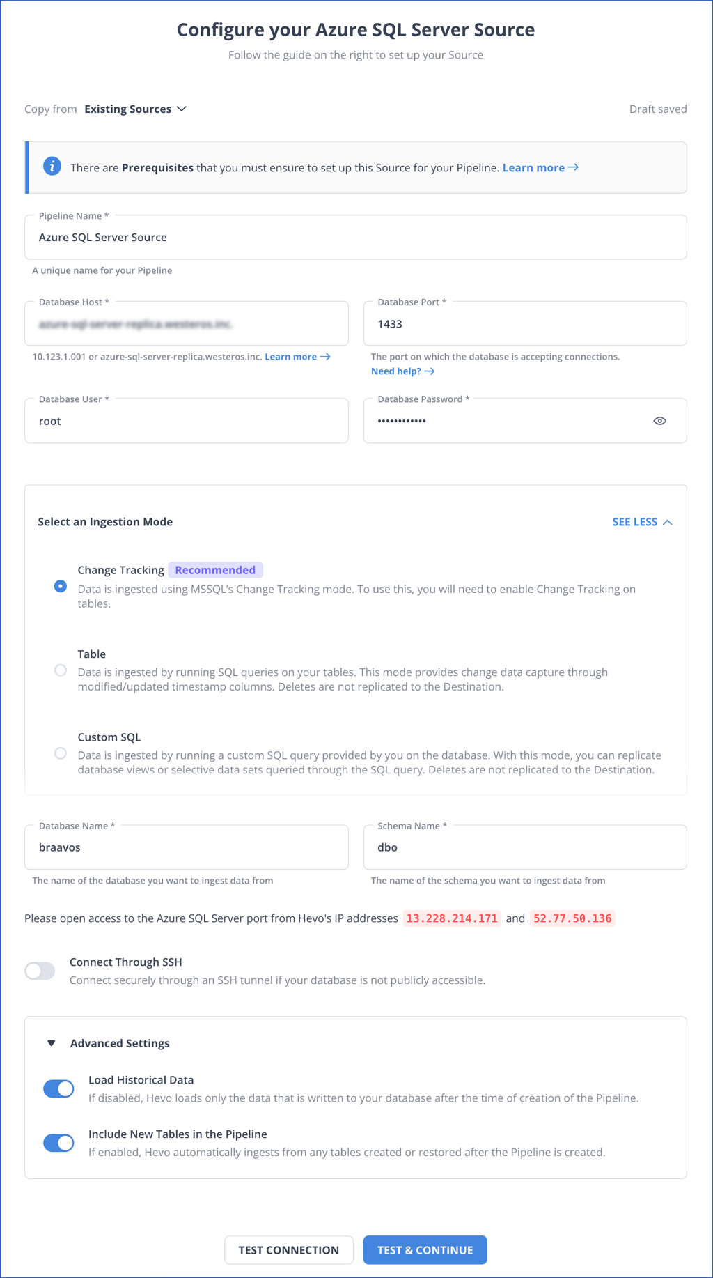 Azure SQL Server settings