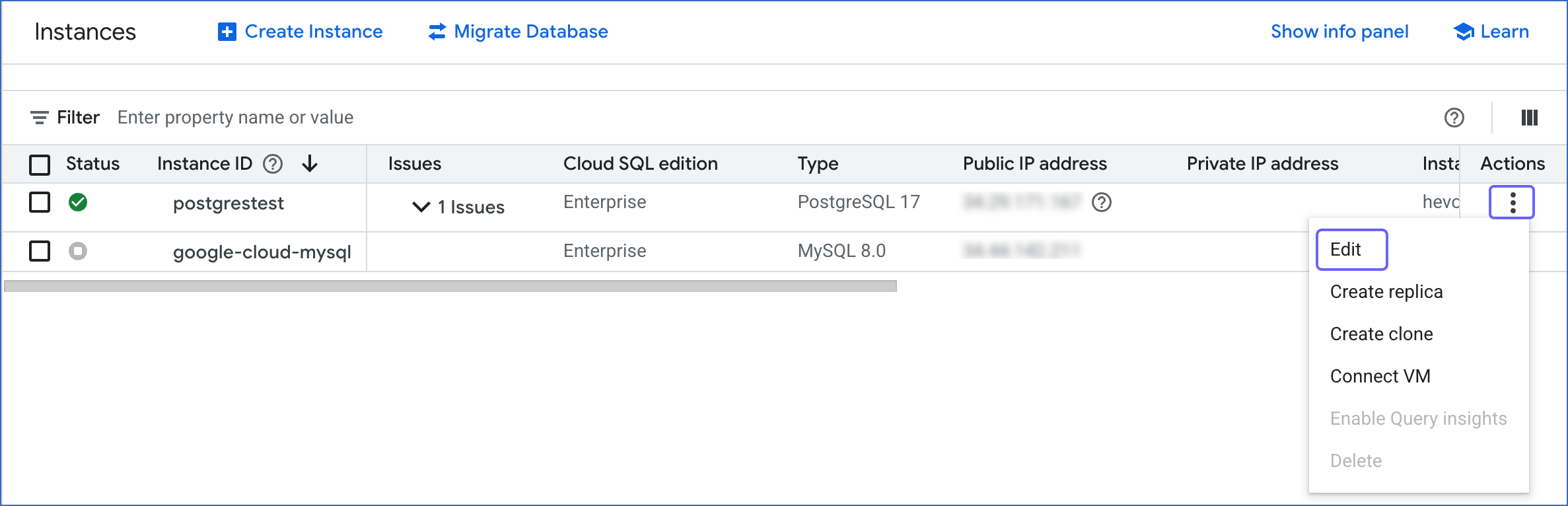 Google Cloud PostgreSQL instance
