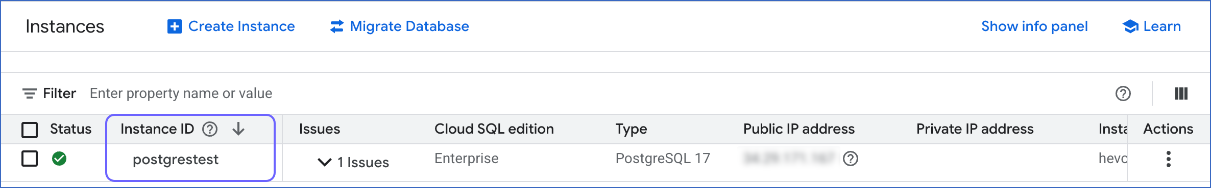 Select PostgreSQL Instance