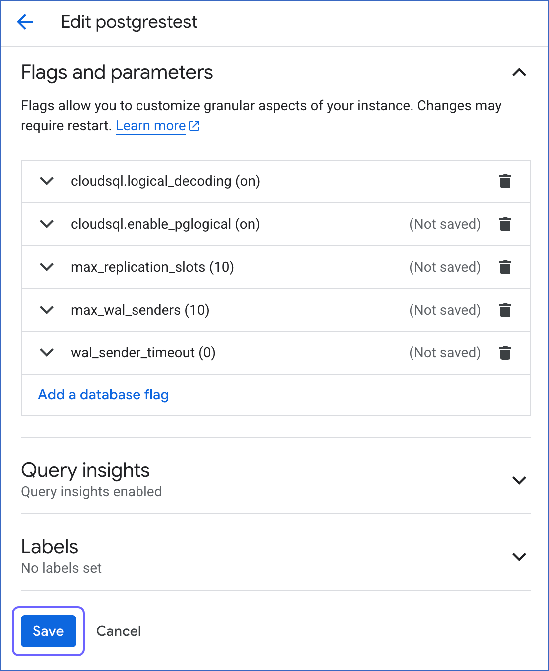 Save the Database Flags