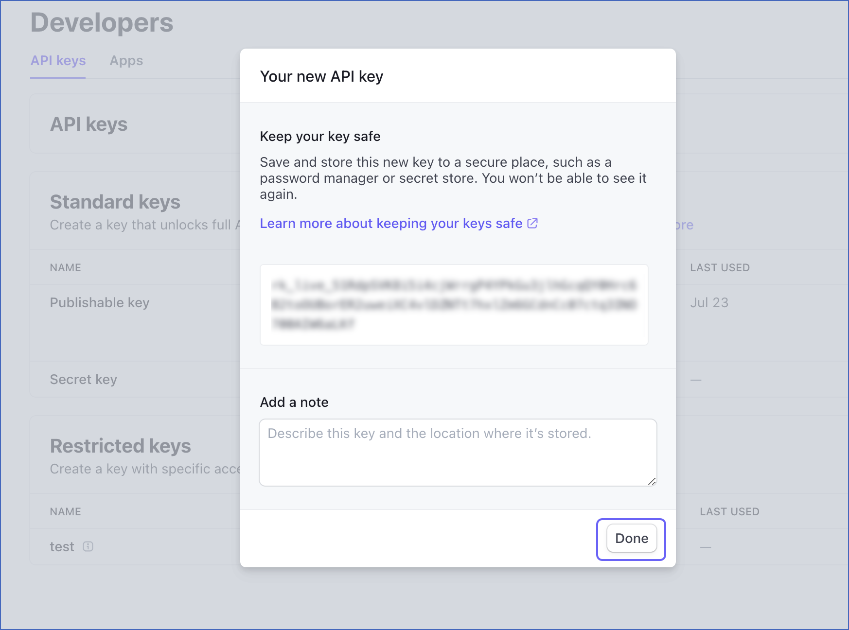 Copy API key