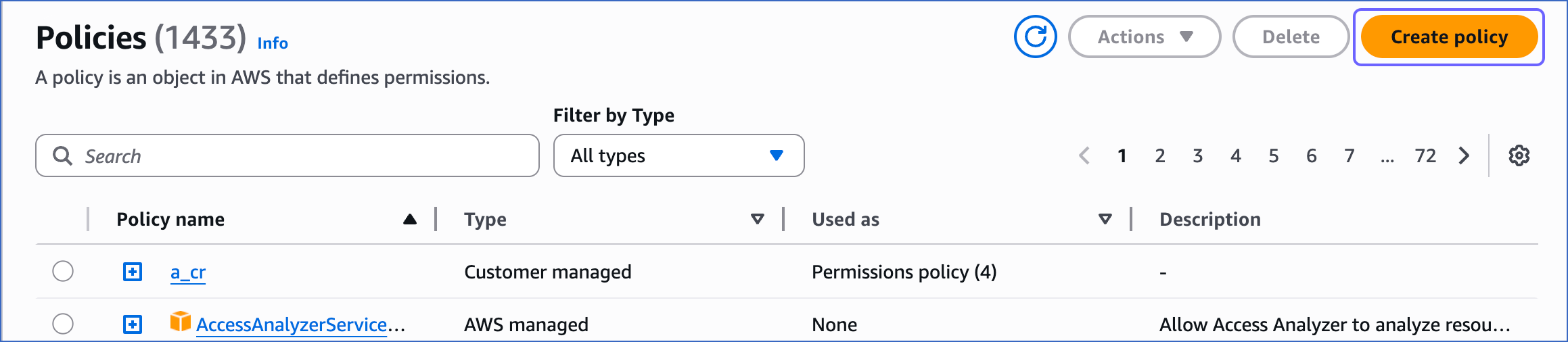 Create policy
