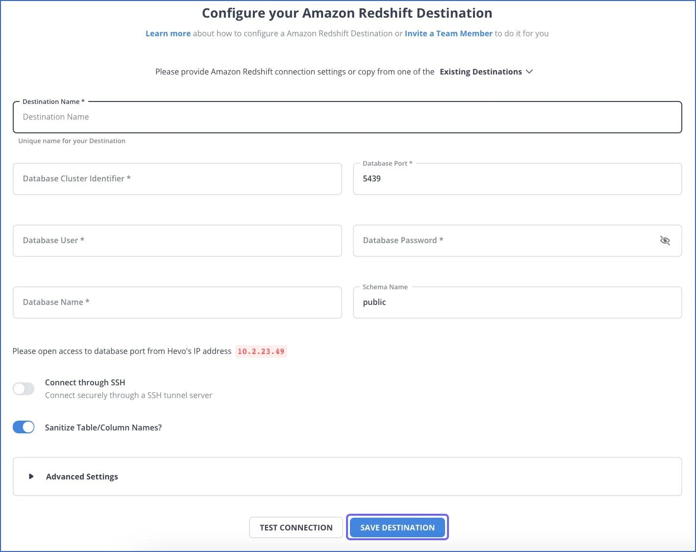 Step 5: Configure Amazon Redshift as a Destination