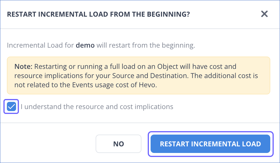 RESTART INCREMENTAL LOAD