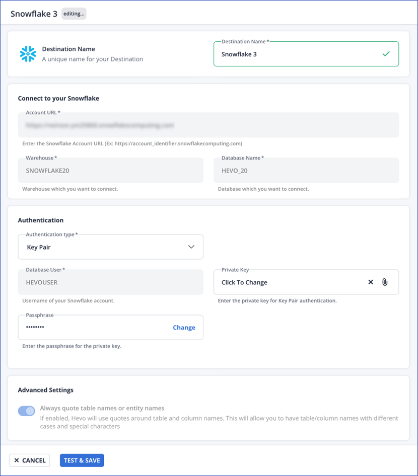 Edit Destination Configuration