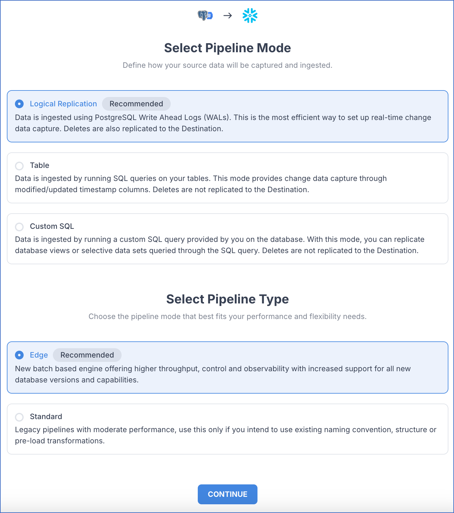 Google Cloud PostgreSQL Pipeline settings