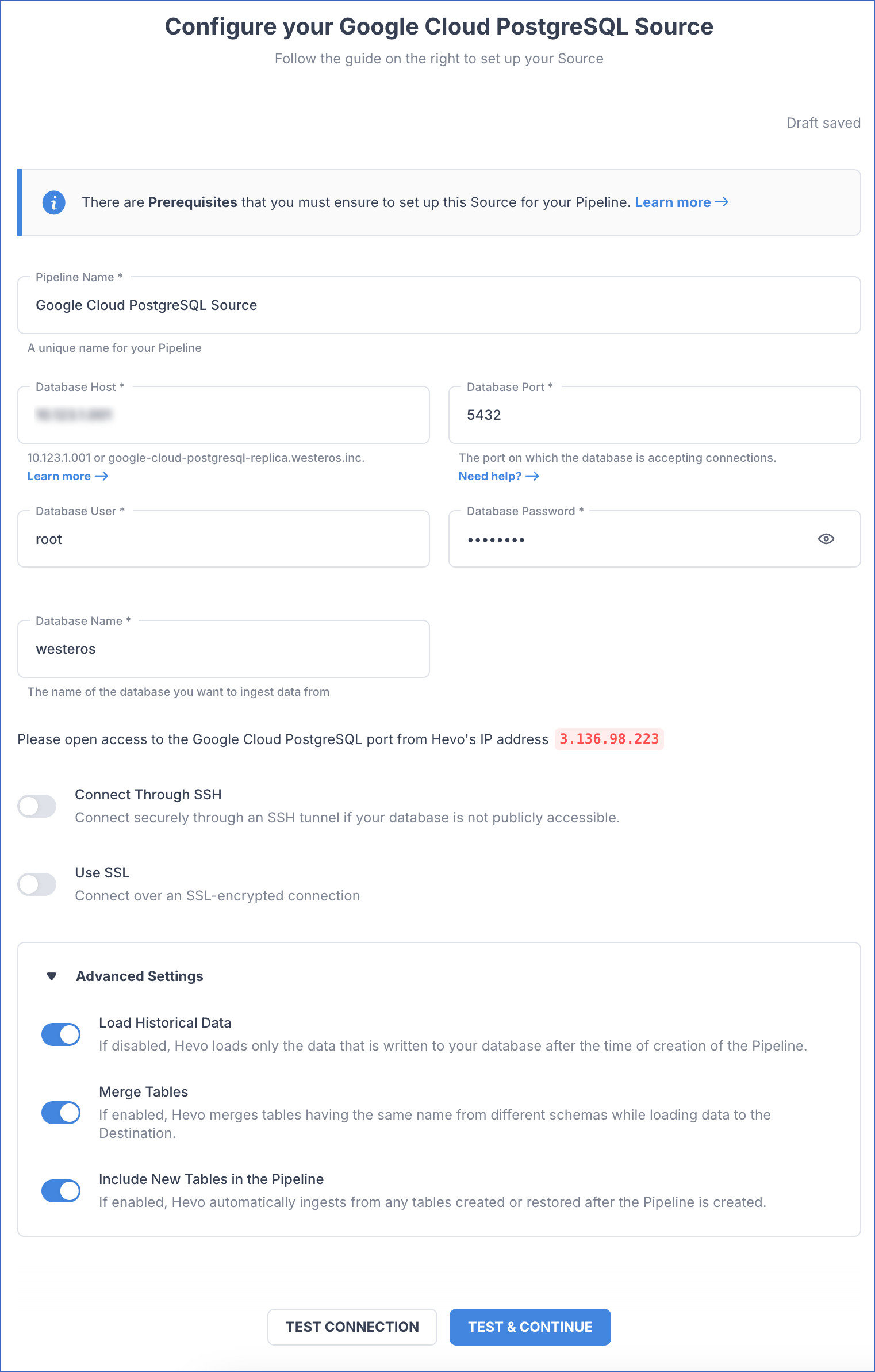 Google Cloud PostgreSQL settings