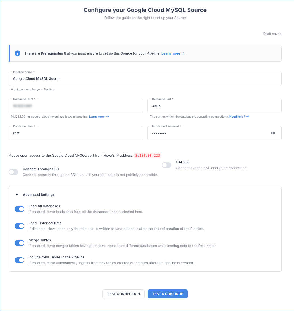 GCloud MySQL settings