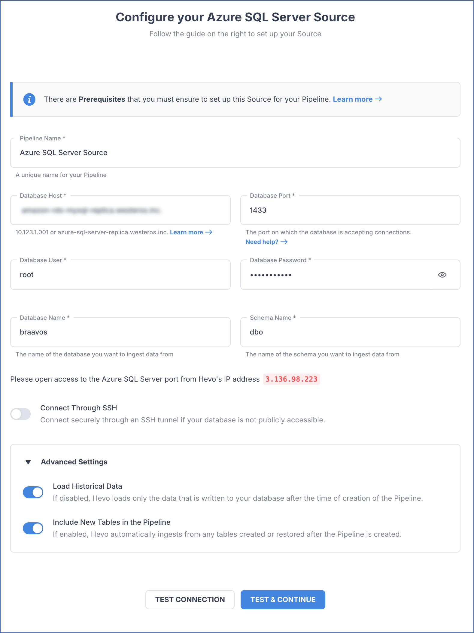 Azure SQL Server settings