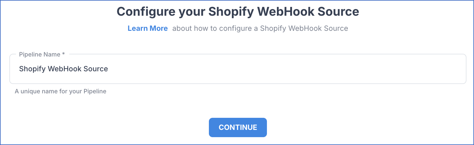 Configure Shopify Webhook Source