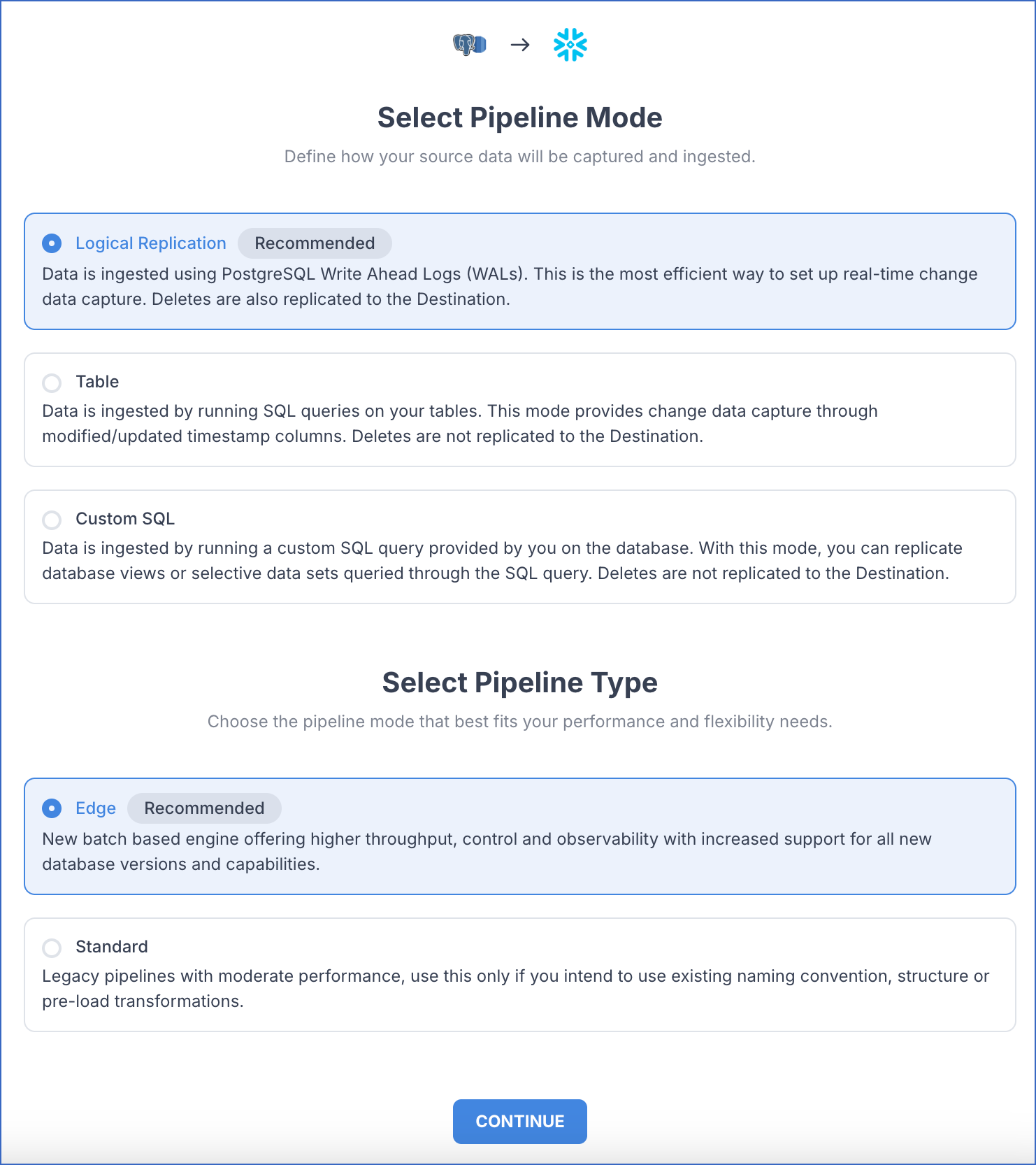 Amazon Aurora PostgreSQL Pipeline settings