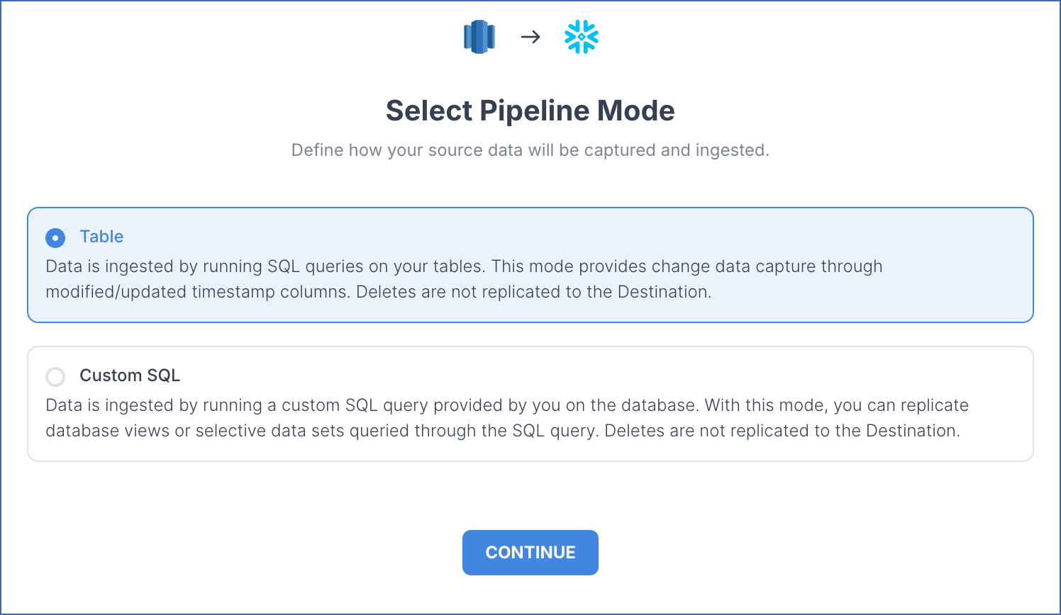 Select Pipeline mode page