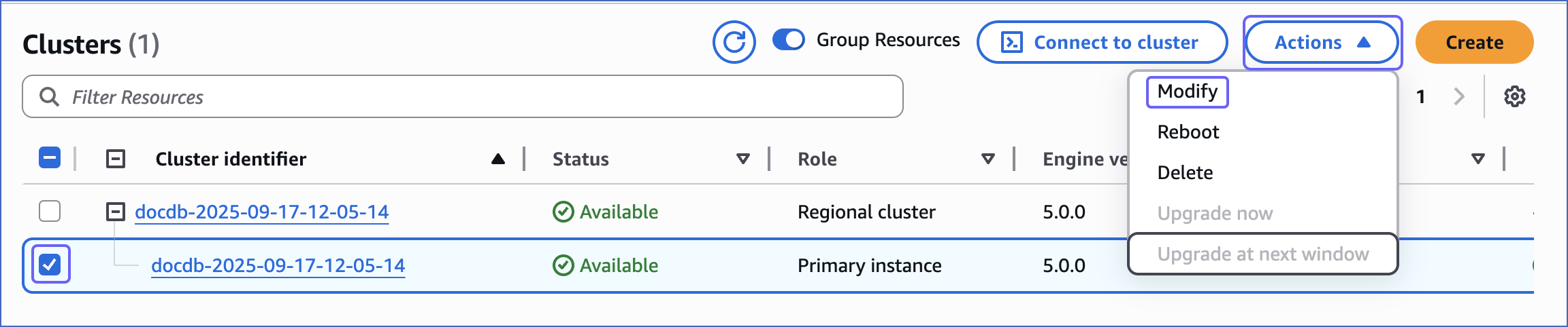 Select Instance to Modify