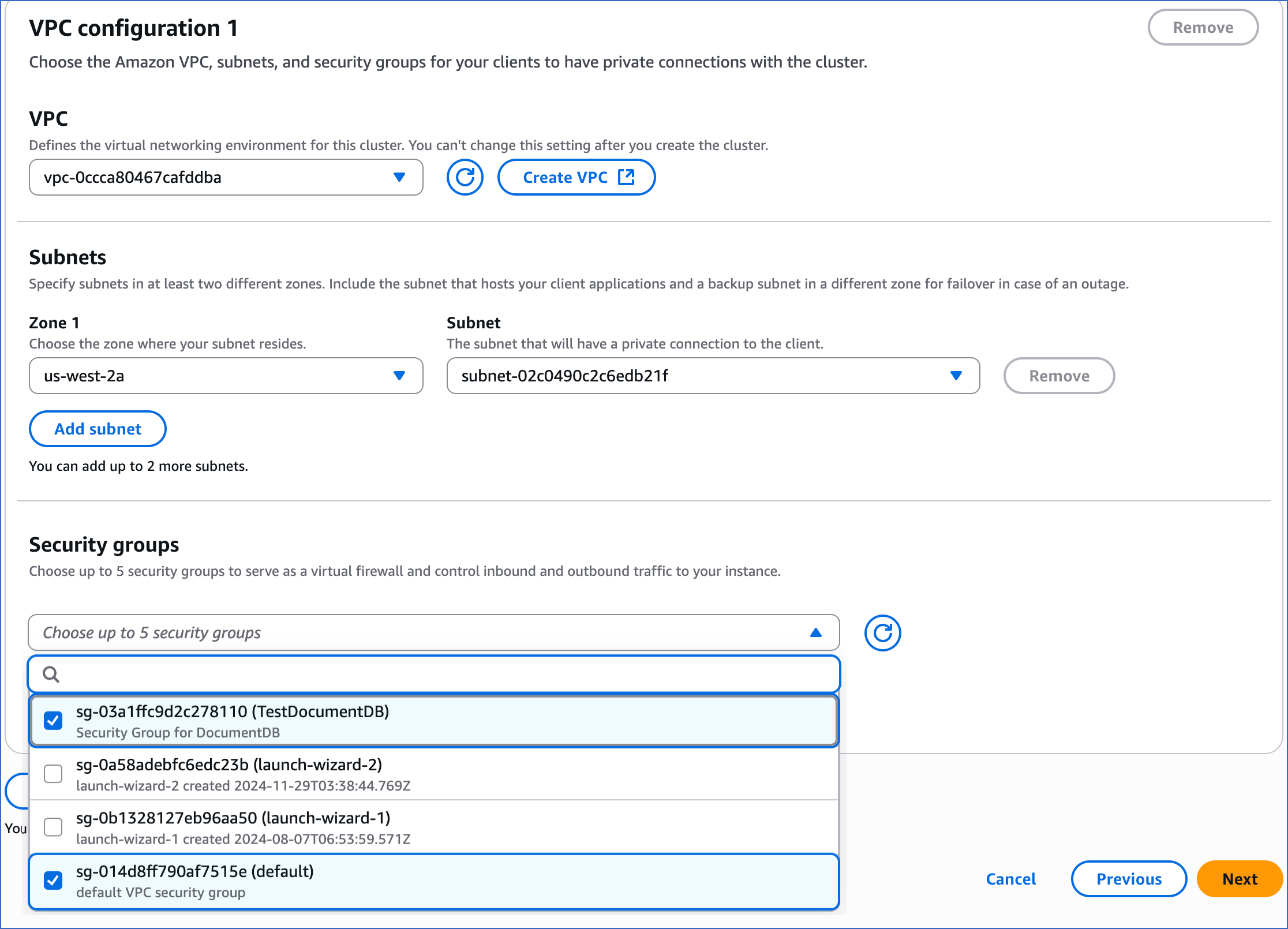 DocumentDB cluster