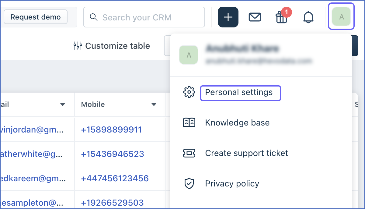 Click Personal settings