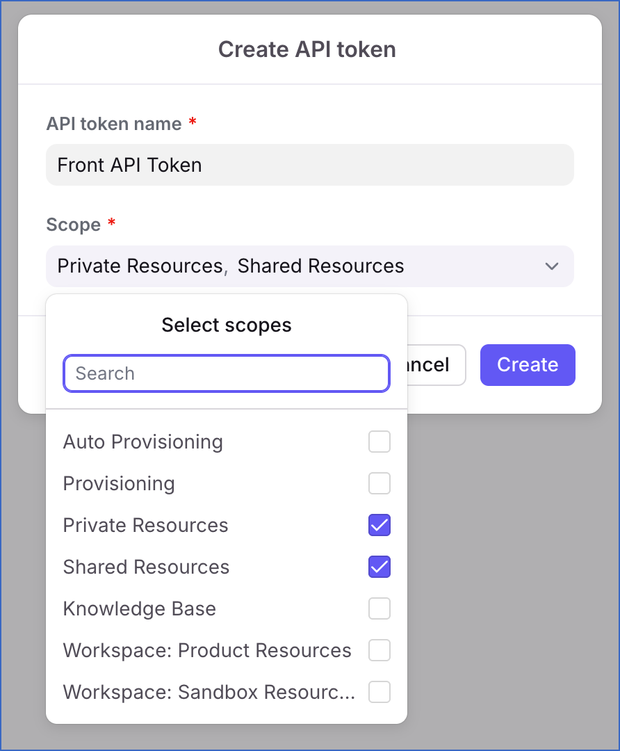 Create API Token page
