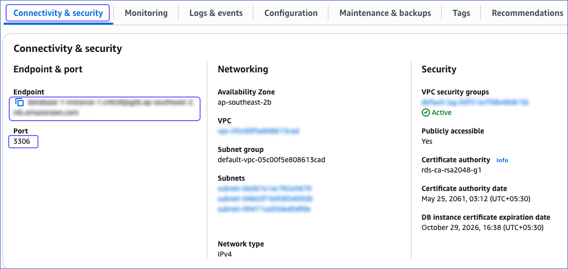 Copy Endpoint and Port